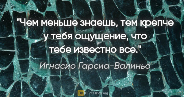 Игнасио Гарсиа-Валиньо цитата: "Чем меньше знаешь, тем крепче у тебя ощущение, что тебе..."