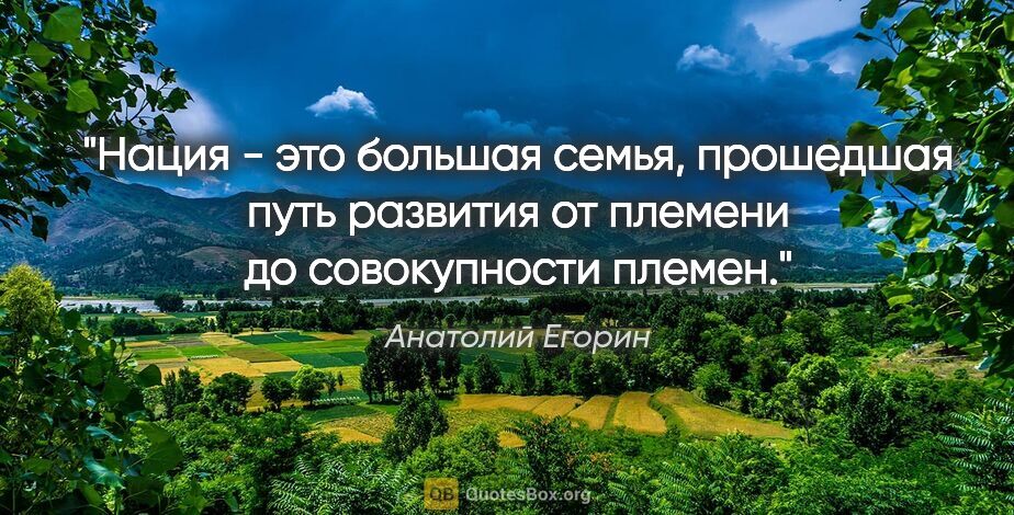 Анатолий Егорин цитата: "Нация - это большая семья, прошедшая путь развития от племени..."