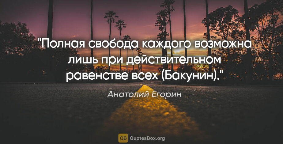 Анатолий Егорин цитата: "Полная свобода каждого возможна лишь при действительном..."
