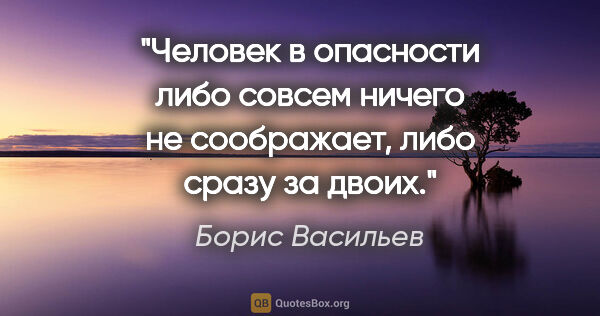 Борис Васильев цитата: ""Человек в опасности либо совсем ничего не соображает, либо..."
