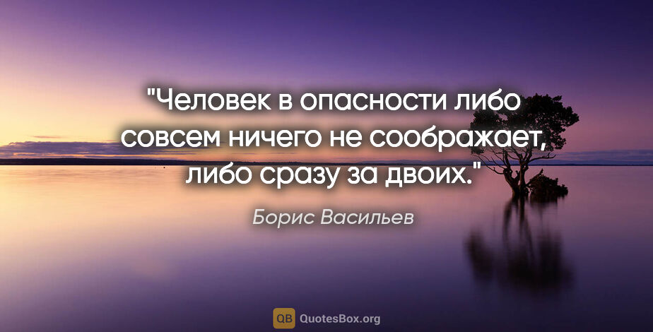 Борис Васильев цитата: ""Человек в опасности либо совсем ничего не соображает, либо..."