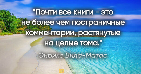 Энрике Вила-Матас цитата: "Почти все книги - это не более чем постраничные комментарии,..."