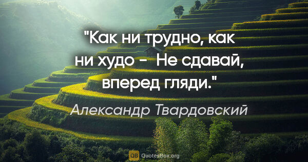 Александр Твардовский цитата: "Как ни трудно, как ни худо - 

Не сдавай, вперед гляди."