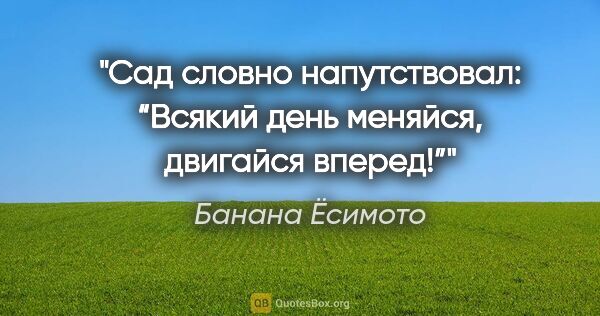 Банана Ёсимото цитата: "Сад словно напут­ствовал: “Всякий день меняйся, двигайся вперед!”"