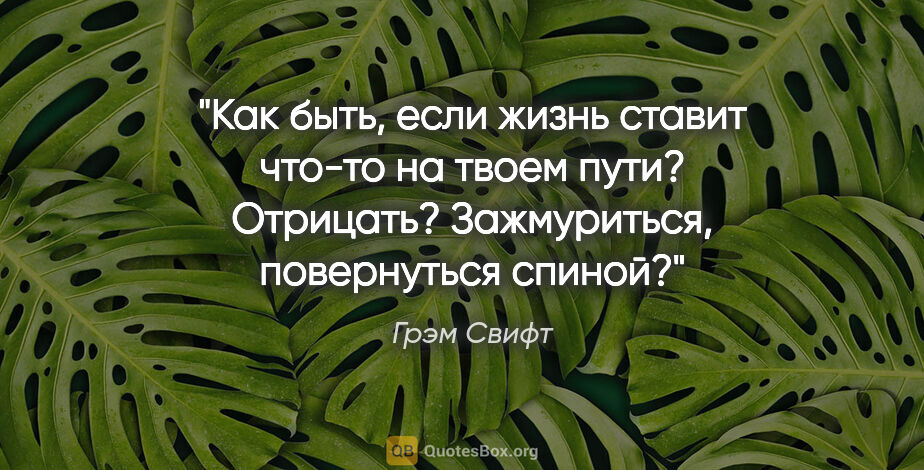 Грэм Свифт цитата: "Как быть, если жизнь ставит что-то на твоем пути? Отрицать?..."