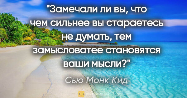 Сью Монк Кид цитата: "Замечали ли вы, что чем сильнее вы стараетесь не думать, тем..."