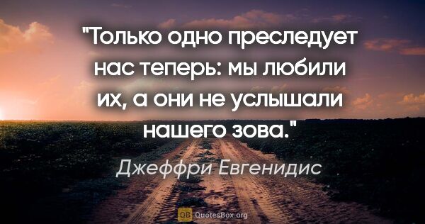 Джеффри Евгенидис цитата: "Только одно преследует нас теперь: мы любили их, а они не..."