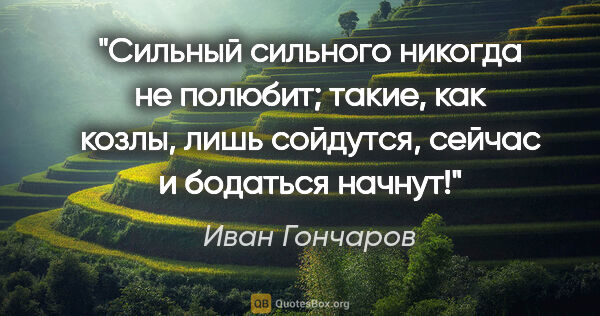 Иван Гончаров цитата: "Сильный сильного никогда не полюбит; такие, как козлы, лишь..."