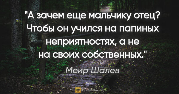 Меир Шалев цитата: "А зачем еще мальчику отец? Чтобы он учился на папиных..."