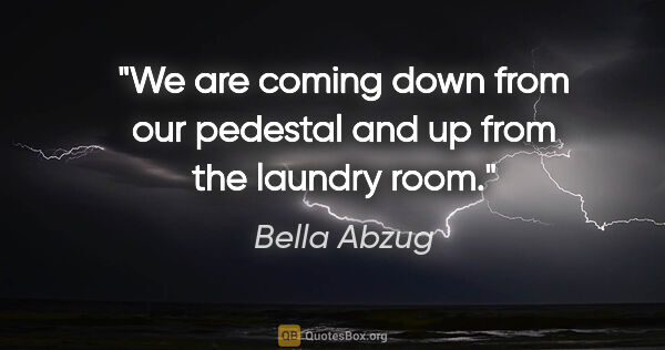 Bella Abzug quote: "We are coming down from our pedestal and up from the laundry..."