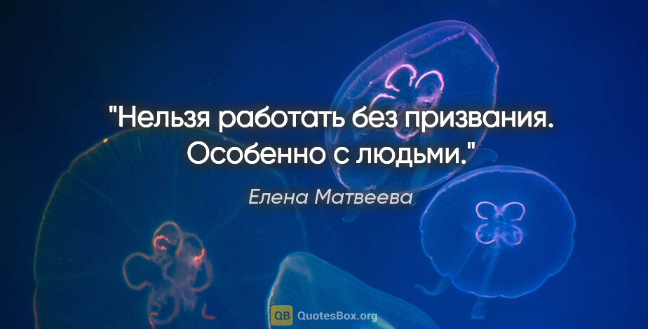 Елена Матвеева цитата: "Нельзя работать без призвания. Особенно с людьми."