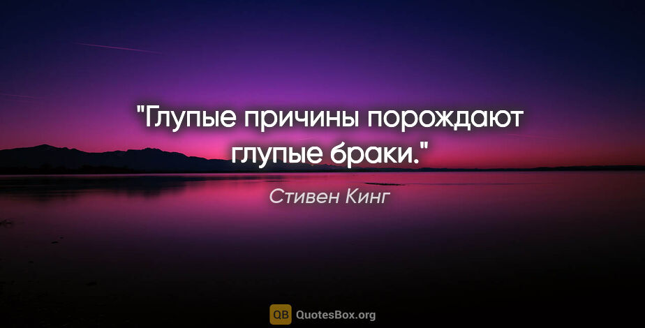 Стивен Кинг цитата: "Глупые причины порождают глупые браки."