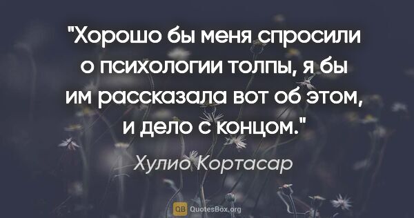 Хулио Кортасар цитата: "Хорошо бы меня спросили о психологии толпы, я бы им рассказала..."