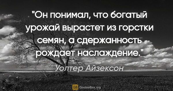 Уолтер Айзексон цитата: ""Он понимал, что богатый урожай вырастет из горстки семян, а..."