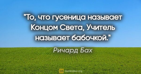 Ричард Бах цитата: "То, что гусеница называет Концом Света, Учитель называет..."