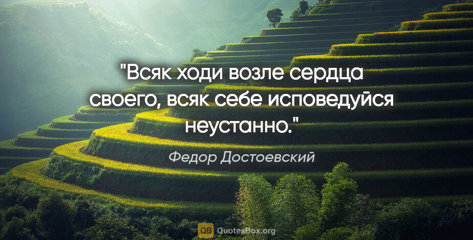 Федор Достоевский цитата: "Всяк ходи возле сердца своего, всяк себе исповедуйся неустанно."