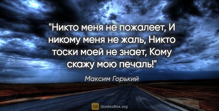 Максим Горький цитата: "Никто меня не пожалеет,

И никому меня не жаль,

Никто тоски..."