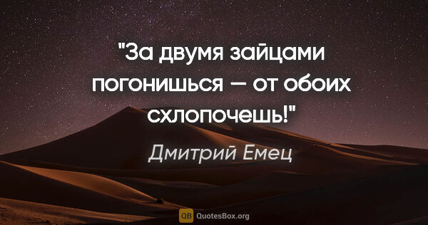 Дмитрий Емец цитата: "За двумя зайцами погонишься — от обоих схлопочешь!"