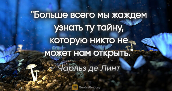 Чарльз де Линт цитата: "Больше всего мы жаждем узнать ту тайну, которую никто не может..."