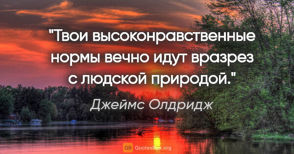 Джеймс Олдридж цитата: "Твои высоконравственные нормы вечно идут вразрез с людской..."