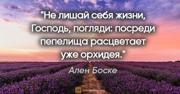 Ален Боске цитата: "Не лишай себя жизни, Господь, погляди:

посреди пепелища..."