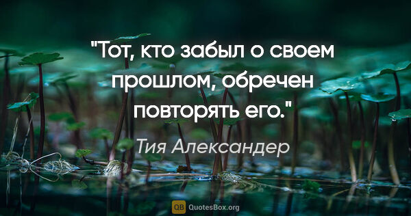 Тия Александер цитата: "Тот, кто забыл о своем прошлом, обречен повторять его."