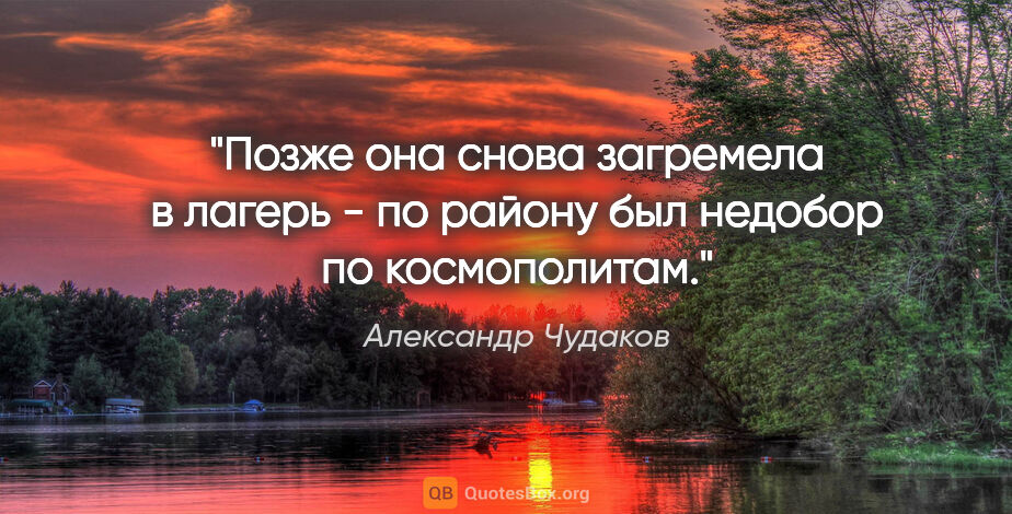Александр Чудаков цитата: "Позже она снова загремела в лагерь - по району был недобор по..."
