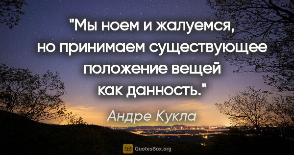 Андре Кукла цитата: "Мы ноем и жалуемся, но принимаем существующее положение вещей..."