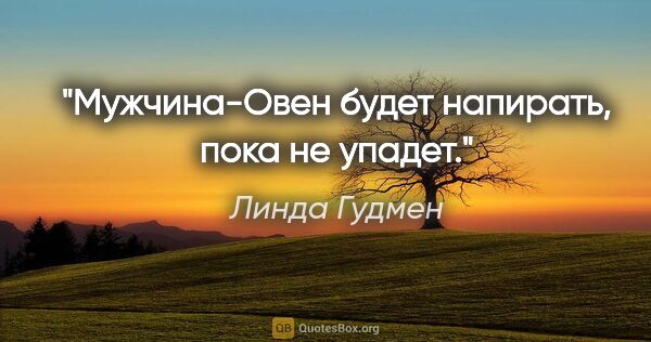 Линда Гудмен цитата: "Мужчина-Овен будет напирать, пока не упадет."