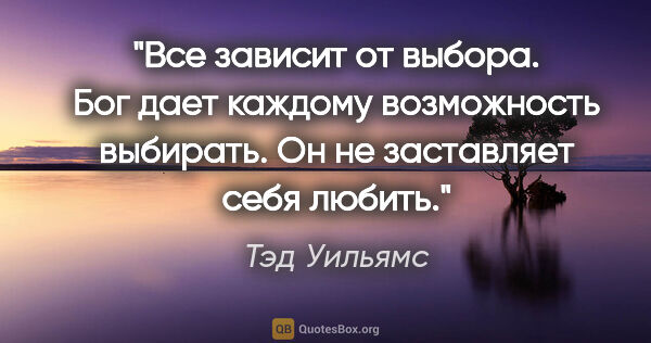 Тэд Уильямс цитата: "Все зависит от выбора. Бог дает каждому возможность выбирать...."