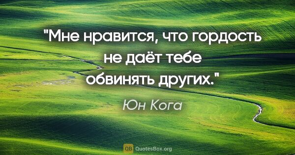 Юн Кога цитата: "Мне нравится, что гордость не даёт тебе обвинять других."