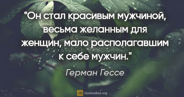Герман Гессе цитата: "Он стал красивым мужчиной, весьма желанным для женщин, мало..."