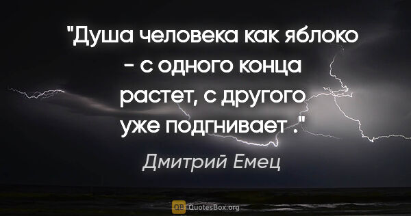 Дмитрий Емец цитата: "Душа человека как яблоко - с одного конца растет, с другого..."