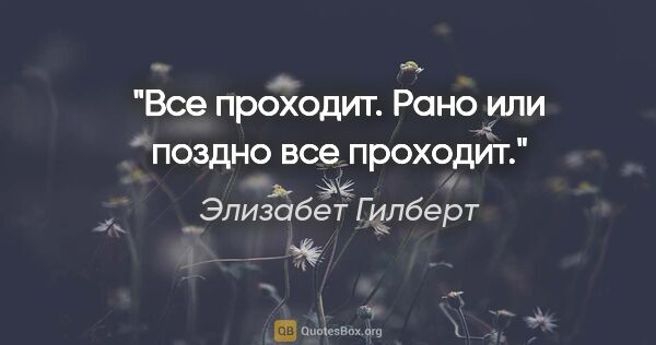 Элизабет Гилберт цитата: "Все проходит. Рано или поздно все проходит."