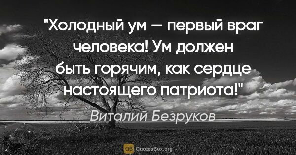 Виталий Безруков цитата: "Холодный ум — первый враг человека! Ум должен быть горячим,..."