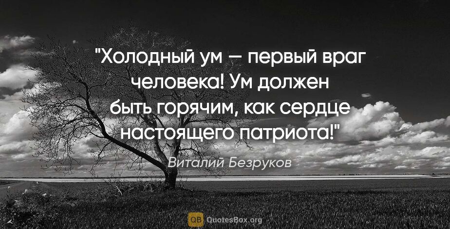 Виталий Безруков цитата: "Холодный ум — первый враг человека! Ум должен быть горячим,..."