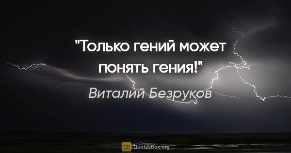 Виталий Безруков цитата: "Только гений может понять гения!"
