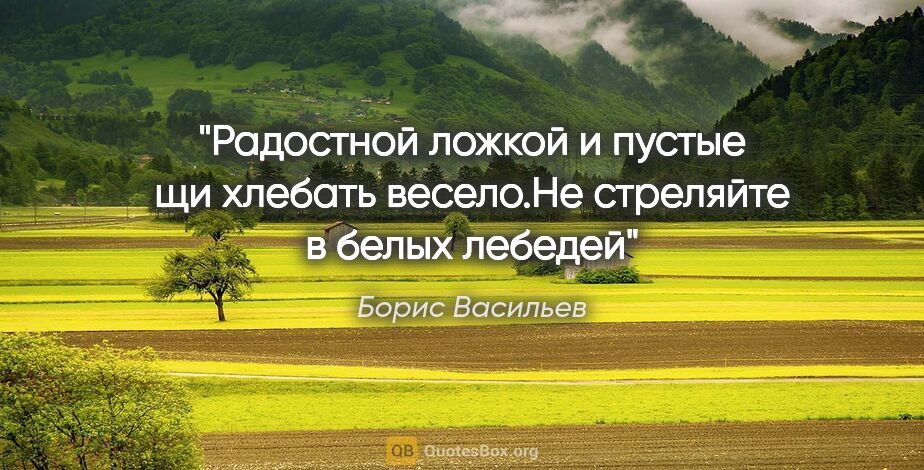 Борис Васильев цитата: "Радостной ложкой и пустые щи хлебать весело."Не стреляйте в..."