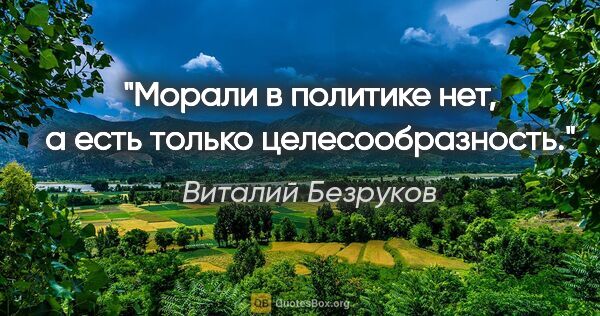 Виталий Безруков цитата: "Морали в политике нет, а есть только целесообразность."