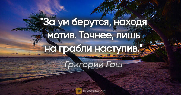Григорий Гаш цитата: "За ум берутся, находя мотив.

Точнее, лишь на грабли наступив."