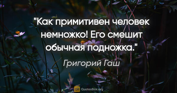 Григорий Гаш цитата: "Как примитивен человек немножко!

Его смешит обычная подножка."