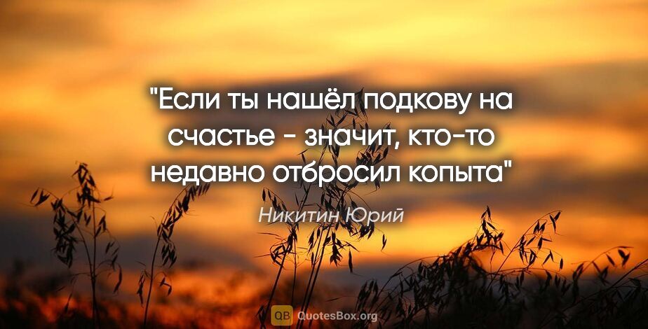 Никитин Юрий цитата: "Если ты нашёл подкову на счастье - значит, кто-то недавно..."