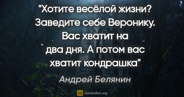 Андрей Белянин цитата: "Хотите весёлой жизни? Заведите себе Веронику. Вас хватит на..."