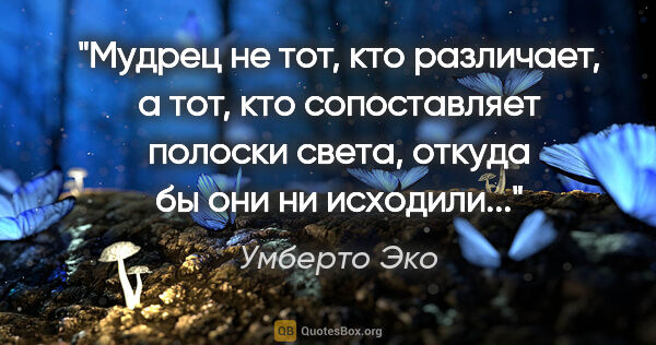 Умберто Эко цитата: "Мудрец не тот, кто различает, а тот, кто сопоставляет полоски..."