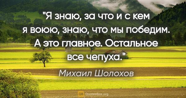 Михаил Шолохов цитата: ""Я знаю, за что и с кем я воюю, знаю, что мы победим. А это..."