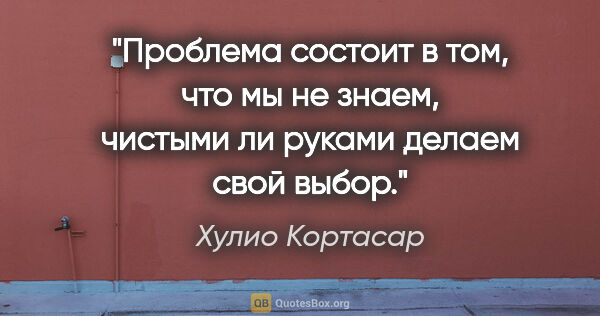 Хулио Кортасар цитата: "Проблема состоит в том, что мы не знаем, чистыми ли руками..."