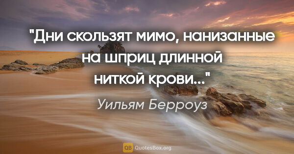 Уильям Берроуз цитата: "Дни скользят мимо, нанизанные на шприц длинной ниткой крови..."