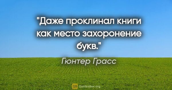 Гюнтер Грасс цитата: "Даже проклинал книги как место захоронение букв."