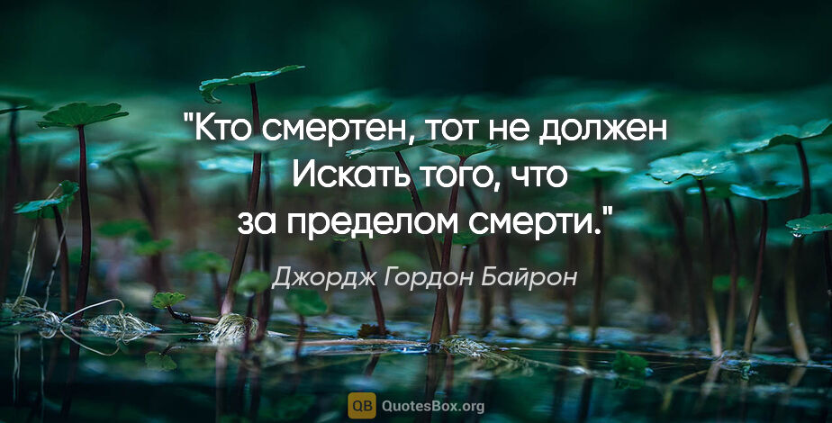 Джордж Гордон Байрон цитата: "Кто смертен, тот не должен 

Искать того, что за пределом смерти."