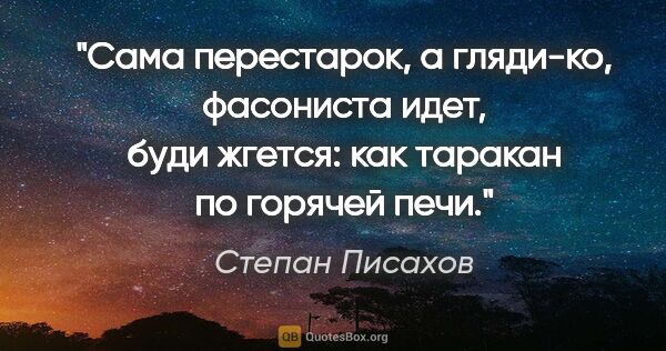 Степан Писахов цитата: "Сама перестарок, а гляди-ко, фасониста идет, буди жгется: как..."